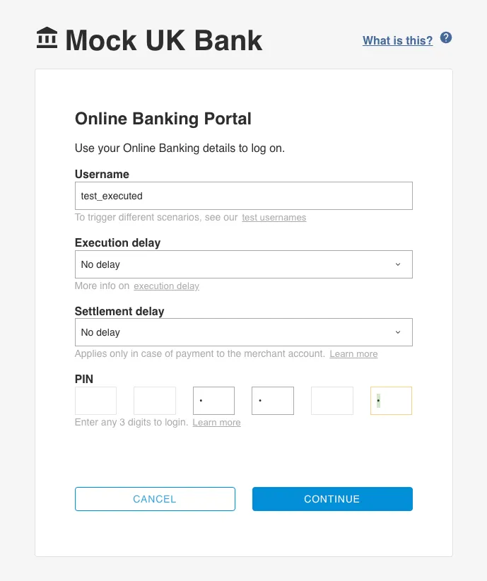 A form with bank details on