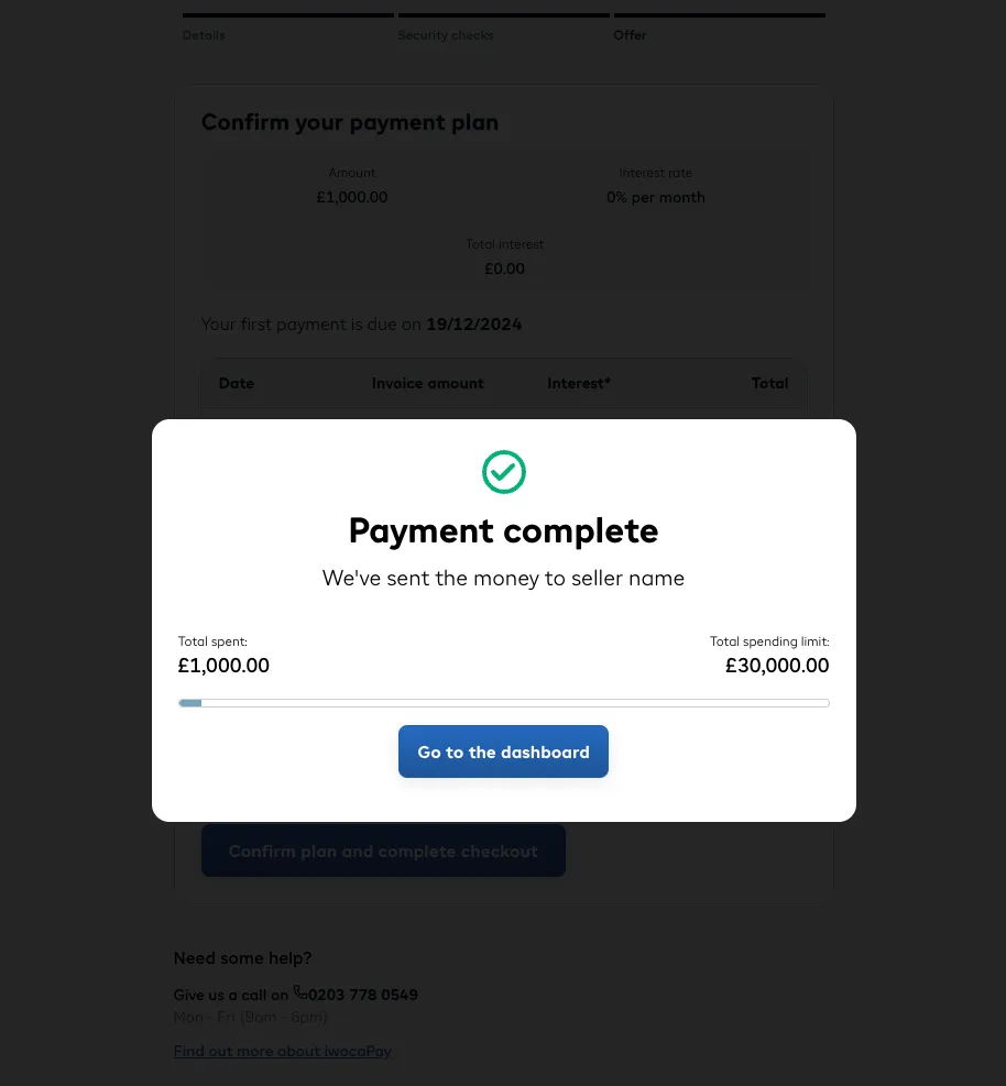 iwocaPay payment complete screen