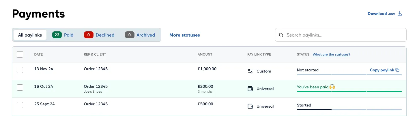 iwocaPay Seller dashboard Payments page