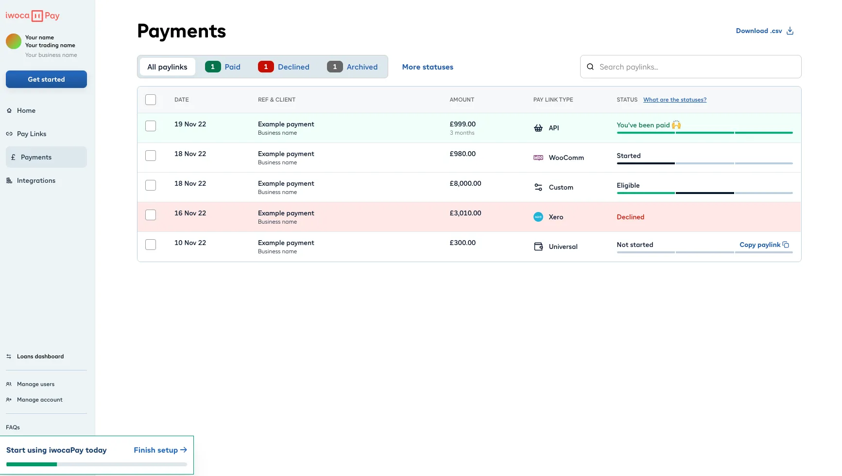 The iwocaPay dashboard